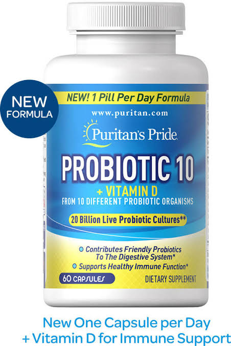 Puritans Pride Probiotic 10 plus Vitamin D3 60 Capsules