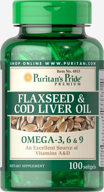 Puritan's Pride Flaxseed & Cod Liver Oil Omega 3,6 & 9 100 Softgels 