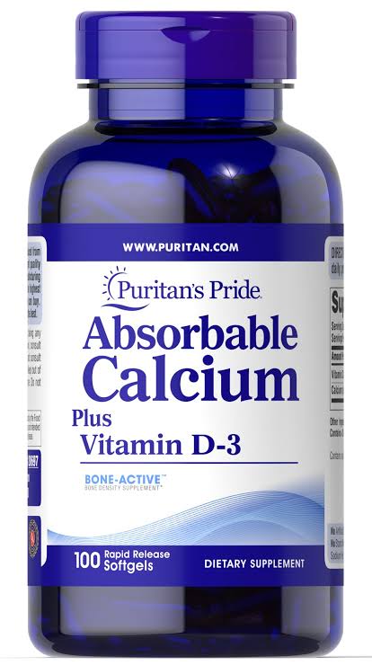 Puritans Pride Absorbable Calcium 1200mg Plus Vitamin D3 25mg - 100 Softgel 