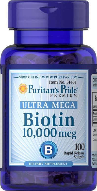 Puritan's Pride Biotin 10000mcg 100 Rapid Release Softgel