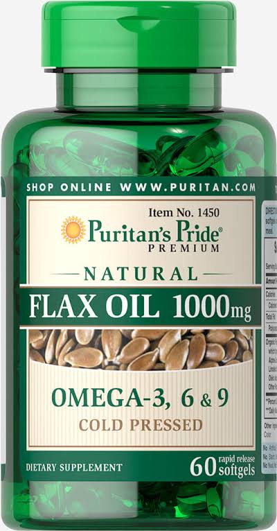 Puritans Pride Natural Flax Oil 1000mg 60 Rapid Release Softgel 