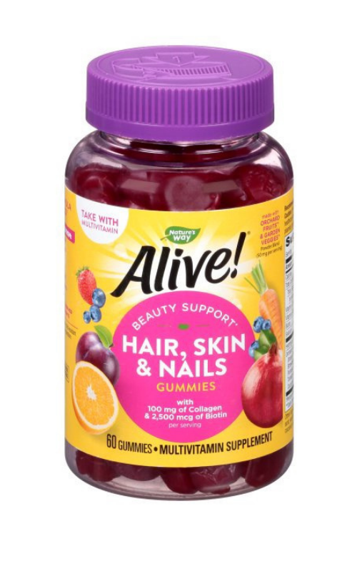 Alive! Hair Skin and Nails Gummies with 100mg Collagen & 2500mg of Biotin 60 Gummies 