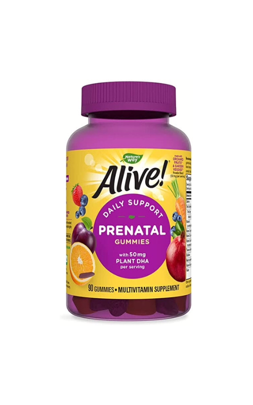 Alive! Prenatal Gummies with 50mg Plant DHA 90 Gummies