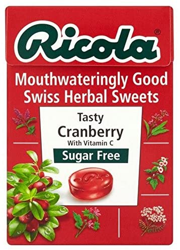 Ricola Mouthwateringly Good Swiss Herbal Sweets Sugar Free Tasty Cranberry 45g