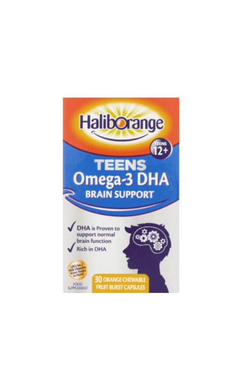 Haliborange Teens Omega 3 DHA Brain support 30 orange chewable Capsules 