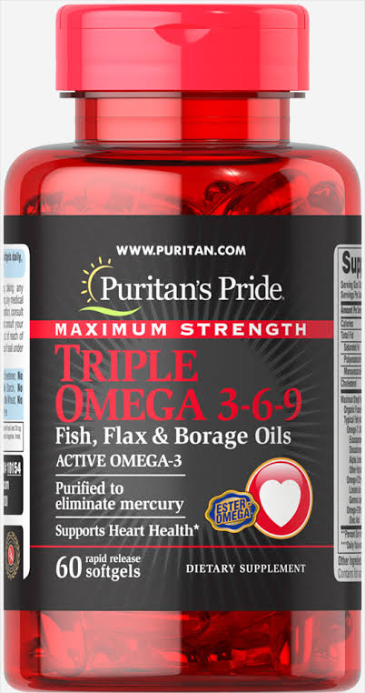 Puritans Pride Triple Omega 3,6,9 Fish, Flax and Borage Oil 60 Softgels