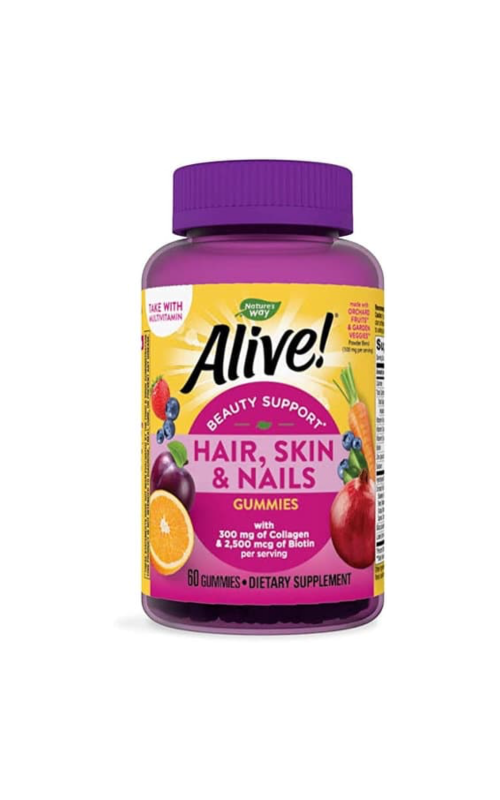 Alive! Hair Skin and Nails Gummies with 300mg of Collagen and 2500mcg of biotin 60 gummies 