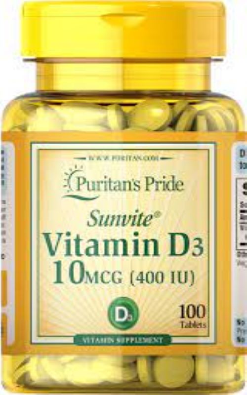 Puritan's Pride Sunvite Vitamin D3 10MCG (400IU) 100 Tablets